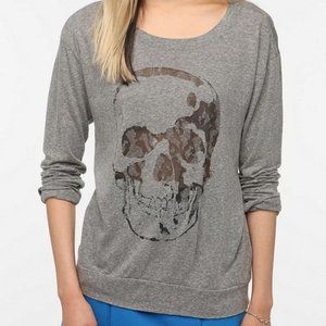 Women's Medium Urban Outfitters Grey Long-Sleeved Skull Tee